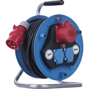 Anténní kabel Prodlužovací kabel EMOS P193250 na bubnu 25 m / 3 zásuvky / černý / guma / 230V/400V / 1,5 mm2