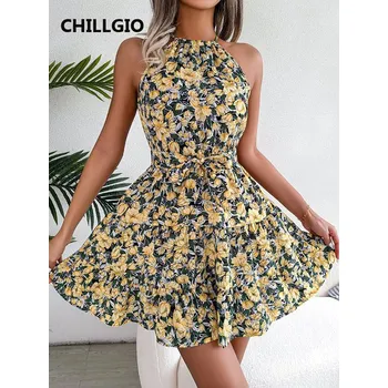 Dámské šaty Dámské letní mini šaty s volány a květinovým potiskem Barva: Žlutá, Velikost: XL