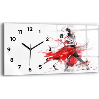 Hodiny Skleněné moderní nástěnné hodiny s potiskem horizontální 60x30 cm Tančící pár