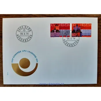 Poštovní známka ŠVÝCARSKO FDC 1027/8, poštovní kongres, r. 1974