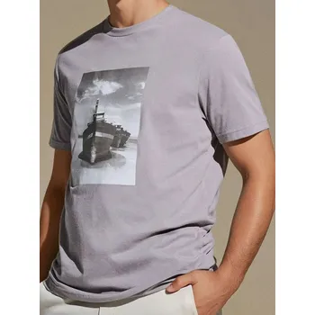 Sinsay - Tričko s potiskem - šedá - 7317F-09X - 7317F-09X-XS