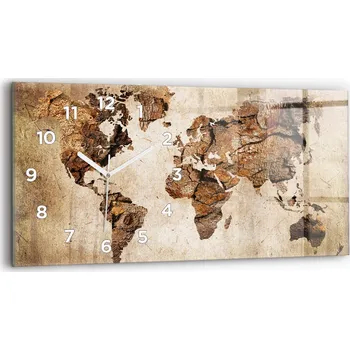 Hodiny Dekorativní nástěnné hodiny s krásnou grafikou 60x30 cm Mapa světa vintage