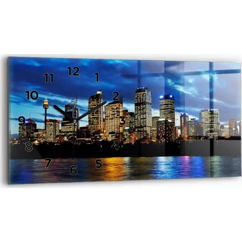 Hodiny Moderní skleněné hodiny s grafikou na zeď horizontální 60x30 cm Sydney Večer