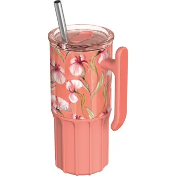 Termohrnek Umi s brčkem, 720ml, Quokka, floral coral