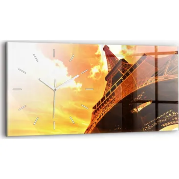 Hodiny Moderní skleněné nástěnné hodiny s potiskem 60x30 cm Eiffelova věž v Paříži