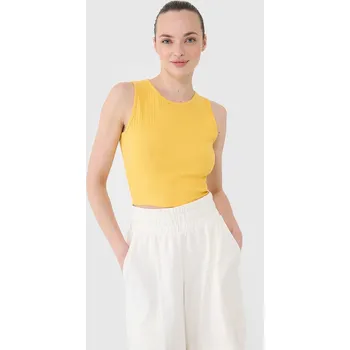 4F Dámský pletený crop top - žlutý, vel. XS