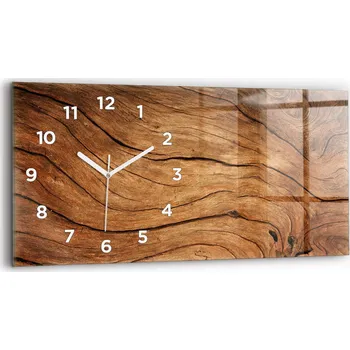 Hodiny Horizontální skleněné nástěnné hodiny se stylovým potiskem Staré dřevo 60x30 cm