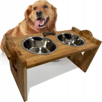 Miska pro psa Miska pro psa FLEXISTYLE kovová stříbrná 2,10 l s dubovým stojanem