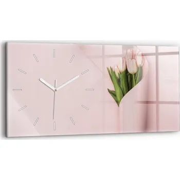 Hodiny Moderní skleněné nástěnné hodiny s potiskem horizontální 60x30 cm Kytice květin