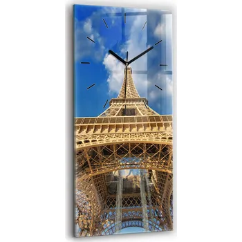 Hodiny Skleněné nástěnné hodiny do obýváku S Potiskem Francie Eiffelova věž 30x60 cm