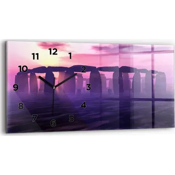 Hodiny Moderní skleněné nástěnné hodiny s potiskem 60x30 cm Západ slunce ve Stonehenge