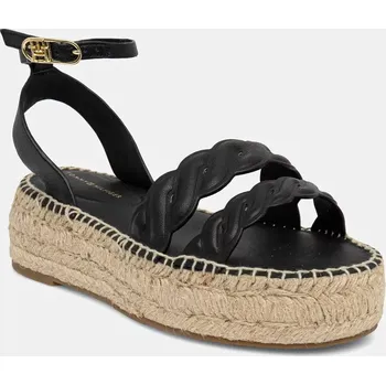 Dámské sandále Kožené sandály Tommy Hilfiger LEATHER ROPE REAL ESPAD SANDAL dámské, černá barva, na platformě, FW0FW08496 99X, EUR 40