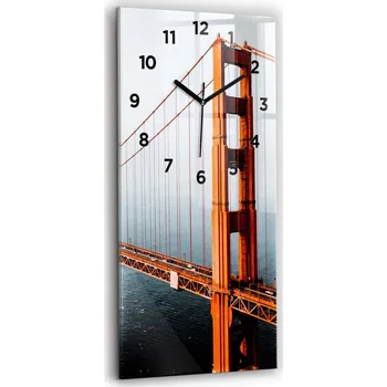 Hodiny Vertikální skleněné nástěnné hodiny do obýváku s motivem Golden Gate Bridge 30x60 cm