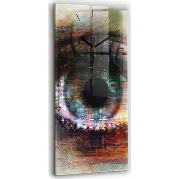 Hodiny Minimalistické skleněné nástěnné hodiny s motivem street artu Oko 30x60 cm