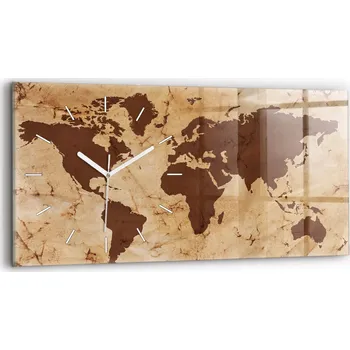 Hodiny Moderní skleněné nástěnné hodiny s potiskem 60x30 cm Vintage mapa světa