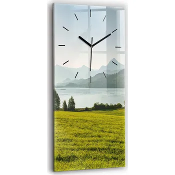 Hodiny Skleněné nástěnné hodiny do moderního interiéru s grafikou Hory a pole 30x60 cm