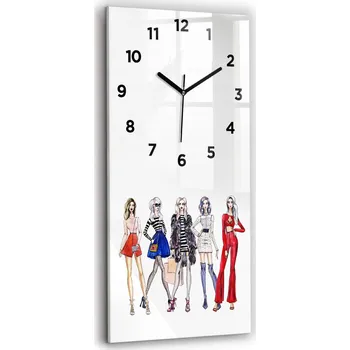 Hodiny Minimalistické skleněné nástěnné hodiny S Potiskem Módní dívky 30x60 cm