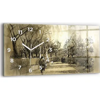 Hodiny Dekorativní nástěnné hodiny s krásnou grafikou 60 cm x 30 cm Park a stromy v sépiové barvě