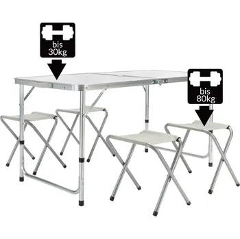 Zahradní sestava Casaria® Campingová sedací skupina 5dílná – skládací, hliník, bílá