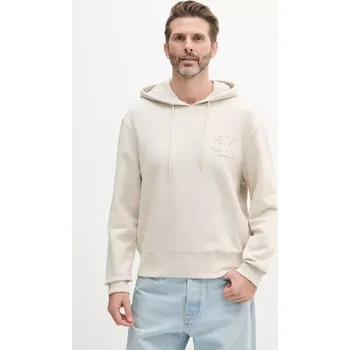 Pánská mikina Bavlněná mikina Calvin Klein Jeans pánská, béžová barva, s kapucí, s aplikací, J30J327245 80X, vel. S