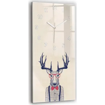 Hodiny Minimalistické vertikální foto hodiny skleněné nástěnné Jelen v košili 30x60 cm