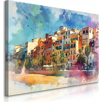 Obraz OBRAZ CANVAS DO OBÝVÁKU POBŘEŽÍ AMALFI ITÁLIE KRAJINA AKVARELY 70x50