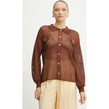 Dámská košile Košile Fracomina dámská, hnědá barva, relaxed, s klasickým límcem, FS25ST6006K514O7 88X, vel. XS