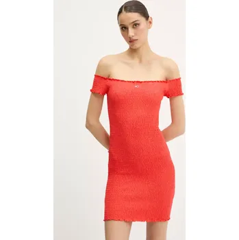 Dámské šaty Šaty Tommy Jeans oranžová barva, mini, přiléhavé, DW0DW20298 23X, vel. XS
