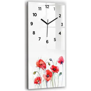 Hodiny Velké Skleněné Nástěnné Hodiny Tichý chod Malované červené máky 30x60