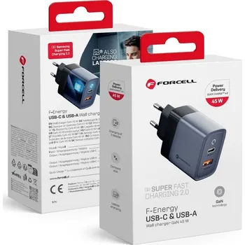 Cestovní nabíječka se zásuvkami USB C a USB A - 4A 45W s funkcí PD a Quick Charge 4.0