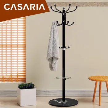 Odpadkový koš Casaria® Černý věšák na oblečení s mramorovým podstavcem 173 cm