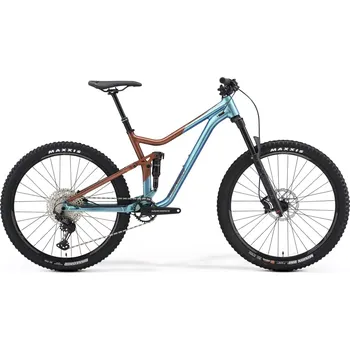 Sport MERIDA ONE-FORTY 600 bronzová/modrá (>184 cm) (Celooodpružené kolo MERIDA ONE-FORTY 600 Silk Bronze/Blue)