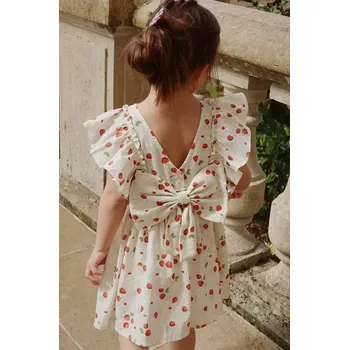 Dámské šaty Dětské bavlněné šaty Konges Sløjd EVIA BOW DRESS GOTS béžová barva, mini, KS102447 01X, vel. 134-140