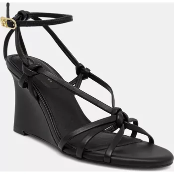 Dámské sandále Kožené sandály Tommy Hilfiger LEATHER KNOTS WEDGE SANDAL černá barva, FW0FW08417 99X, EUR 38