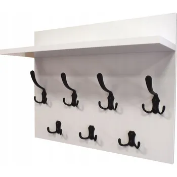 Věšák VĚŠÁK NA OBLEČENÍ 60 cm 7 HÁČKŮ Panelový věšák s policí BÍLÝ
