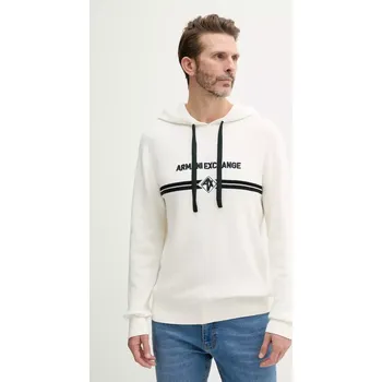 Pánský svetr Bavlněný svetr Armani Exchange pánský, bílá barva, lehký, s golfem, XM000180 AF11960 XM000180.AF11960 01X, vel. L