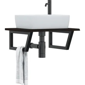 Koupelnový nábytek Deska pod umyvadlo nástěnná ocel a masivní dubové dřevo Hnědá 3302619