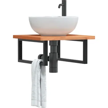 Koupelnový nábytek Deska pod umyvadlo nástěnná ocel a masivní bukové dřevo Hnědá 3302425