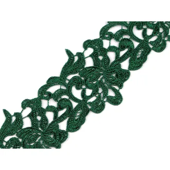 Galanterie Vyšívaná krajka šíře 70-75 mm, barva 19 zelená jedle