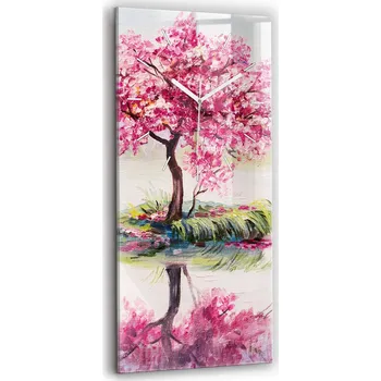 Hodiny Nástěnné Vertikální Skleněné Hodiny se Stylovým Potiskem Mozaika stromů 30x60 cm