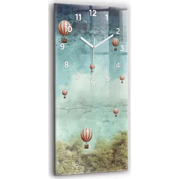 Hodiny Vertikální skleněné nástěnné hodiny do obýváku s grafikou Malované balónky 30x60 cm