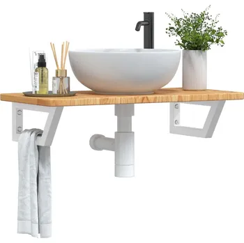 Koupelnový nábytek Deska pod umyvadlo nástěnná ocel a masivní dubové dřevo Hnědá 3302338