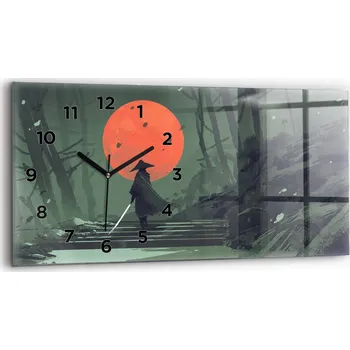 Hodiny Moderní skleněné nástěnné hodiny s potiskem 60 cm x 30 cm Samuraj v lese