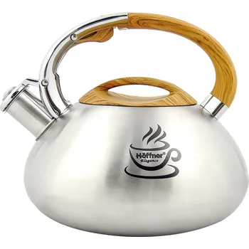 Konvice na čaj Tradiční ocelová Konvice Hoffner 3 l WOOD STYLE SATIN MAGIC ŠÁLEK