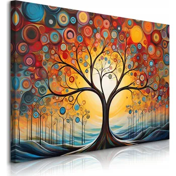 Obraz OBRAZ CANVAS DO OBÝVÁKU ABSTRAKCE MALOVANÉ VZORY STROM STYL BOHO 70x50