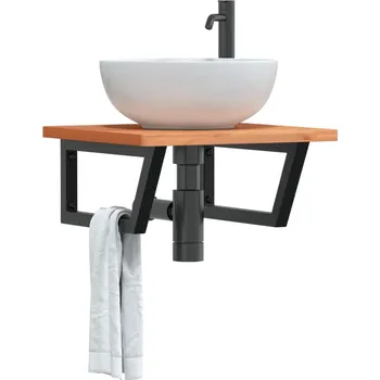 Koupelnový nábytek Deska pod umyvadlo nástěnná ocel a masivní bukové dřevo Hnědá 3302427