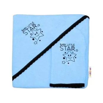 Dětská osuška s kapucí + žínka Baby Little Star, Baby Nellys, roz. 80 x 80 cm - modrá