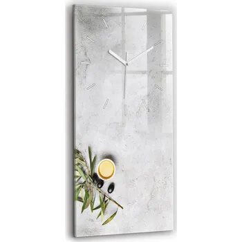 Hodiny Nástěnné Vertikální Skleněné Hodiny s S Potiskem Minimalistické Olivy 30x60 cm