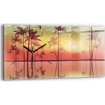 Hodiny Moderní skleněné hodiny s grafikou na zeď horizontální 60x30 cm Tropické palmy