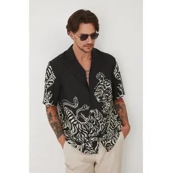 Pánská košile Košile s příměsí lnu Medicine pánská, černá barva, relaxed RS25.KKMA12 99A, vel. XXL